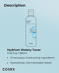 COSRX Hydrium Watery Toner, 150ml / 5.07 fl.oz | Hyaluronic Acid Moisturizing Korean Toner | Hyaluronic Acid, Allantoin, Panthenol | Korean Skin Care, Not Tested on Animals, Paraben Free