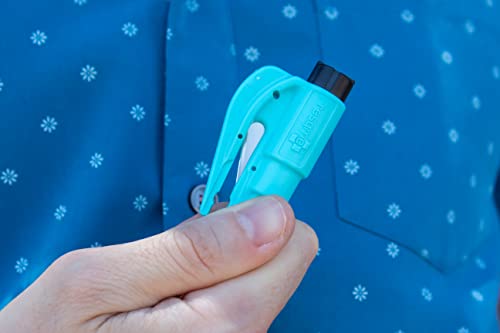 resqme The Original Emergency Keychain Car Escape Tool, 2-in-1 Seatbelt Cutter and Window Breaker, Made in USA, Teal- Compact Emergency Hammer