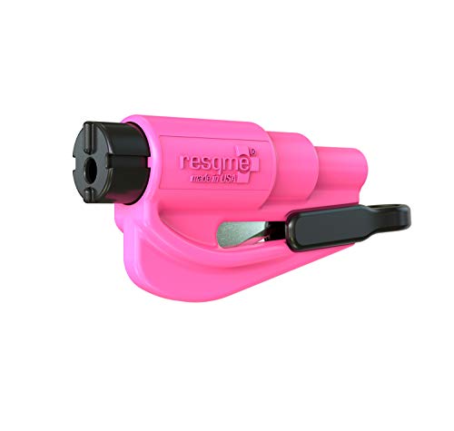 resqme The Original Emergency Keychain Car Escape Tool, 2-in-1 Seatbelt Cutter and Window Breaker, Made in USA, Pink- Compact Emergency Hammer