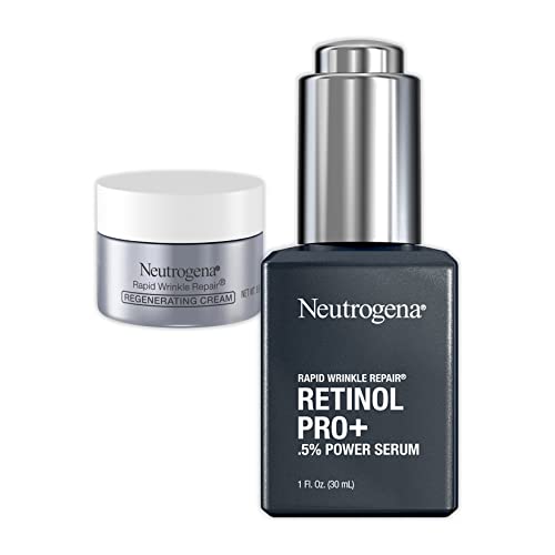 Neutrogena Anti-Aging Rapid Wrinkle Repair Retinol Regenerating Cream & Pro+, 0.5% Power Serum, Travel Size 1 Fl Oz, 0.5 Oz Mini, 1.5 Oz