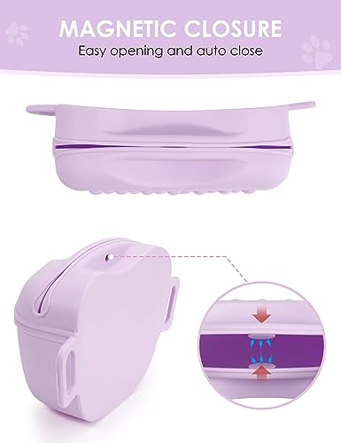 Gobeigo Dog Treat Pouch with Training Clicker 2.0-Upgrade Stronger Magnetic Closure to Avoid Spilling, 1.67 Cup Silicone Treat Bag Fanny Pack with Waist Belt for Pet Training Walking (Violet)