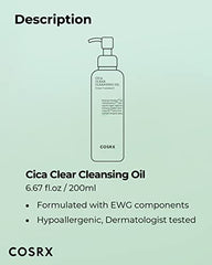 COSRX Pure Fit Cica Cleansing Oil, 6.76 fl. oz / 200ml | Light Weight Oil Purifying Centella for Sensitive Skin | CICA-7 Complex, Jojoba seed oil