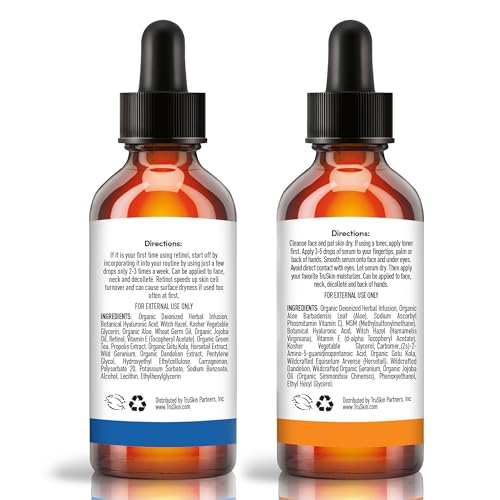 TruSkin Face Serum Duo – Retinol Serum for Face & Vitamin C Serum – Anti Aging Skin Care Set for Women – Skin Care for Bright, Smooth, & Firm Skin – 1 fl oz, 2 Bottles