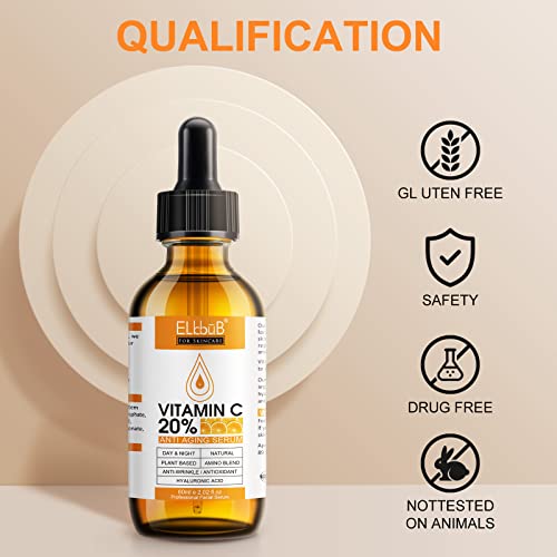 Premium 20% Vitamin C Serum For Face with Hyaluronic Acid, Retinol & Amino Acids - Boost Skin Collagen,Hydrate & Plump Skin, Anti Aging & Wrinkle Facial Serum 60ml