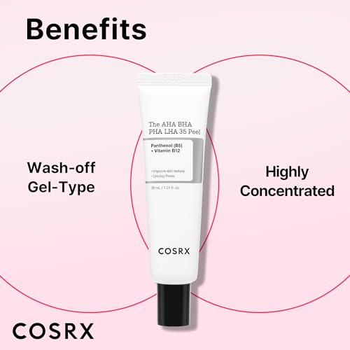 COSRX AHA BHA PHA LHA 35% Peel 1.01 fl. oz / 30 ml, Chemical Exfoliating Peeling Gel for Dull, Rough, Oily Skin with Clogged Pored & Dead Skin Cells, Highly Concentrated, Korean Skincare, Paraben Free