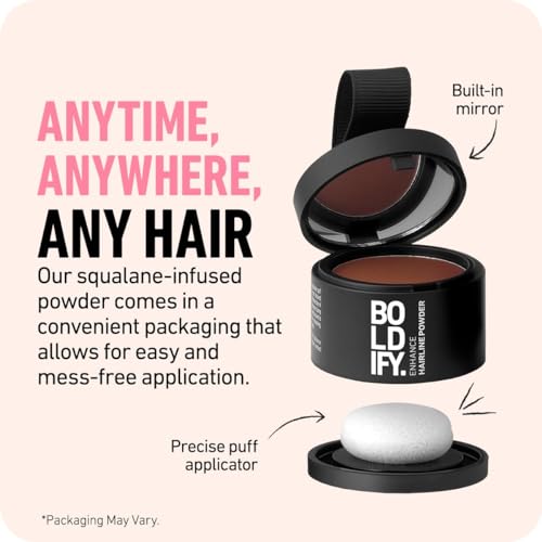 BOLDIFY Hairline Powder Instantly Conceals Hair Loss, Root Touch Up Hair Powder, Hair Toppers for Women & Men, Hair Fibers for Thinning Hair, Root Cover Up, Stain-Proof 48 Hour Formula (Dark Brown)