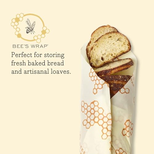 Bee's Wrap Reusable Beeswax Food Wraps Made in the USA, Eco Friendly Beeswax Wraps for Food, Sustainable Food Storage Containers, Organic Cotton Food Wrap, XL Bread Wrap for Homemade Bread, Honeycomb