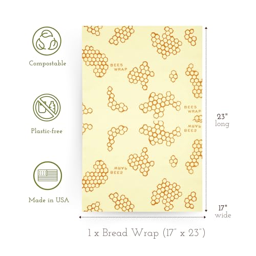 Bee's Wrap Reusable Beeswax Food Wraps Made in the USA, Eco Friendly Beeswax Wraps for Food, Sustainable Food Storage Containers, Organic Cotton Food Wrap, XL Bread Wrap for Homemade Bread, Honeycomb