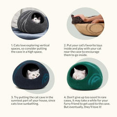 MEOWFIA Premium Felt Cat Bed Cave - Handmade 100% Merino Wool Bed for Cats and Kittens (Light Shades) (Medium, Light Grey)