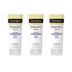 Neutrogena Sheer Zinc Oxide Dry-Touch Mineral Sunscreen Lotion, Broad Spectrum SPF 50 UVA/UVB Protection, Water-Resistant, Hypoallergenic and Non-Greasy, Paraben-Free, 3 fl. oz, Pack of 3