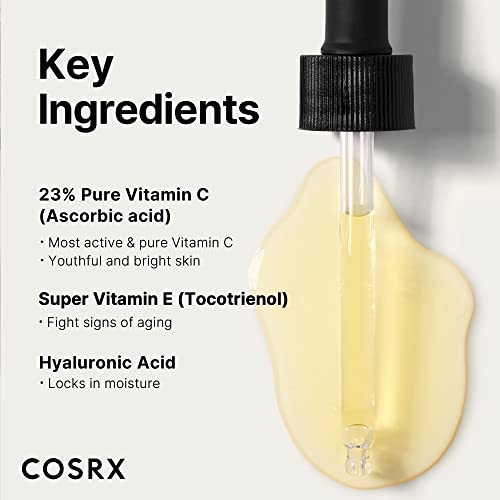 COSRX Pure Vitamin C 23% Serum with Vitamin E & Hyaluronic Acid, Brightening & Hydrating Facial Serum for Fine Lines, Uneven Skin Tone & Dull Skin, 0.7oz/20g, Korean Skincare