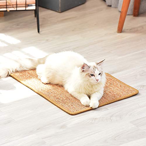 FUKUMARU Cat Scratcher Mat, 23.6 X 15.7 Inch Natural Sisal Cat Scratch Mats, Horizontal Cat Floor Scratching Pad Rug with Sticky Velcro Tapes, Protect Couch and Carpets