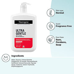 Neutrogena Ultra Gentle Daily Facial Cleanser with Pro-Vitamin B5 for Acne-Prone & Sensitive Skin, Fragrance-Free, Dye-Free, Soap-Free, Paraben-Free & Hypoallergenic Face Wash, 16 fl. oz