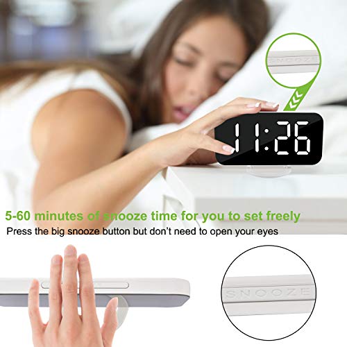 SZELAM Digital Clock Large Display, LED Electric Alarm Clocks Mirror Surface for Makeup with Diming Mode, 3 Levels Brightness, Dual USB Ports Modern Decoration for Home Bedroom Decor-White