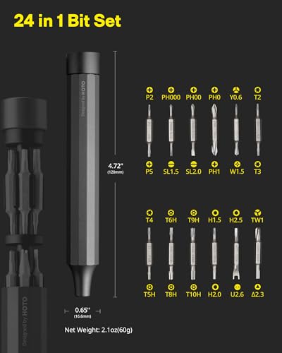 HOTO 24 in 1 Multi Bit Mini Screwdriver Set Magnetic, Manual Precision Screwdriver Set, EDC Pen Screwdriver for Eyeglass, Electronics, Watch, Laptop, Phone, Slate Grey