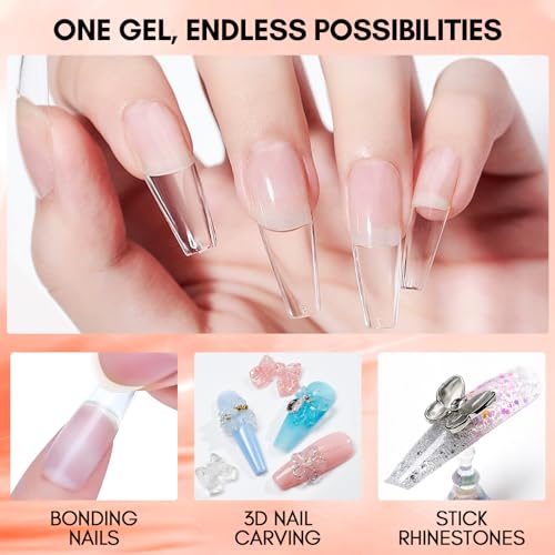 Makartt Gel Nail Glue for Gel Nail Tips, 2pcs Clear & Cherice Solid Nail Glue for Press On Nails Nail Tips Acrylic Nails Solid Builder Nail Gel for Nail Art DIY Home Salon Lamp Curing Needed 15ml