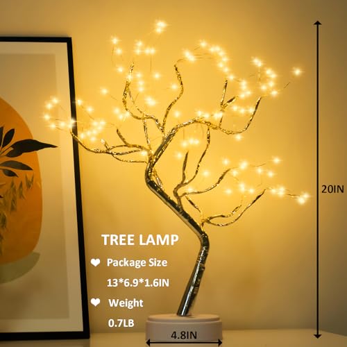PXBNIUYA Room Decor, 20" 108 LED Tabletop Bonsai Tree Light, DIY Artificial Tree Lamp, Battery/USB Operated, Aesthetic Lamps for Living Room Bedroom Christmas Home Gifts House Decor (Warm White)