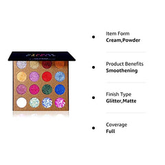 UCANBE Pro Glitter Eyeshadow Palette - Professional 16 Colors - Chunky & Fine Pressed Glitter Eye Shadow Powder Makeup Pallet Highly Pigmented Ultra Shimmer for Face Body