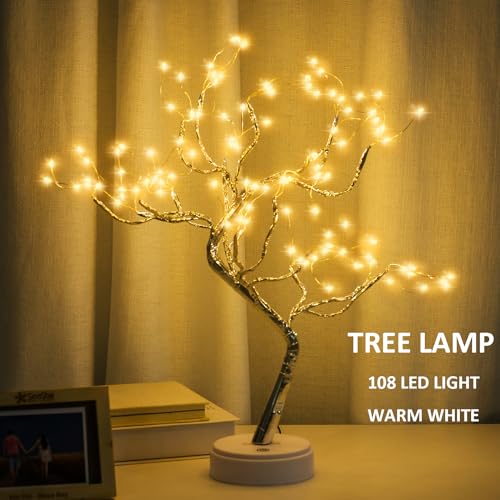PXBNIUYA Room Decor, 20" 108 LED Tabletop Bonsai Tree Light, DIY Artificial Tree Lamp, Battery/USB Operated, Aesthetic Lamps for Living Room Bedroom Christmas Home Gifts House Decor (Warm White)
