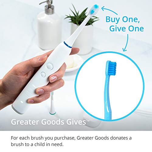 Greater Goods Sonic Electric Toothbrush with 4 Modes & Replaceable Heads, 80,000 Strokes/Cycle for Teeth Whitening, (White)