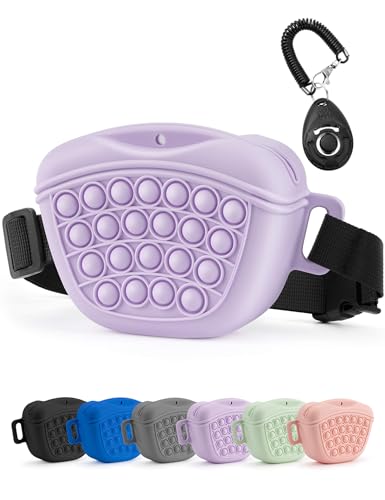 Gobeigo Dog Treat Pouch with Training Clicker 2.0-Upgrade Stronger Magnetic Closure to Avoid Spilling, 1.67 Cup Silicone Treat Bag Fanny Pack with Waist Belt for Pet Training Walking (Violet)