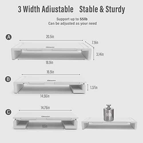 OImaster Monitor Stand Riser, Foldable Computer Monitor Riser, Adjustable Length Computer Stand and Storage Drawer & Pen Slot, Phone Stand Compatible Computer, Desktop, Laptop, Save Space (White)