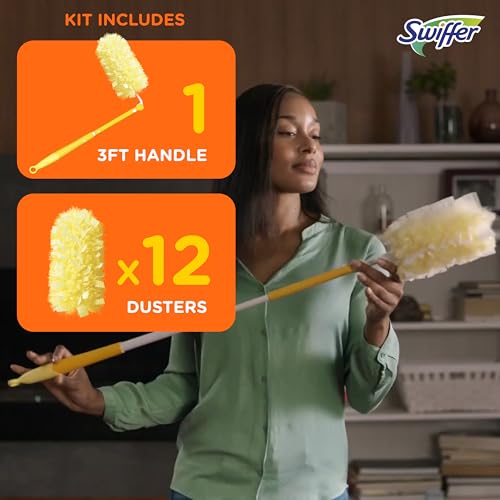 Swiffer Dusters Heavy Duty Extender Handle Starter Kit (1 Handle, 12 Dusters)