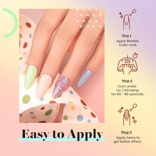 Beetles 23Pcs Pastel Gel Nail Polish Kit with 3Pcs Glossy & Matte Top Coat and Base Coat, Yellow Purple Pink Blue Girl Bright Solid Sparkle Glitter Uv Nails Paradise Gel Polish Set Summer Gift