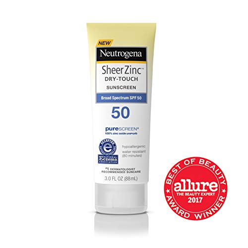 Neutrogena Sheer Zinc Oxide Dry-Touch Mineral Sunscreen Lotion, Broad Spectrum SPF 50 UVA/UVB Protection, Water-Resistant, Hypoallergenic and Non-Greasy, Paraben-Free, 3 fl. oz, Pack of 3