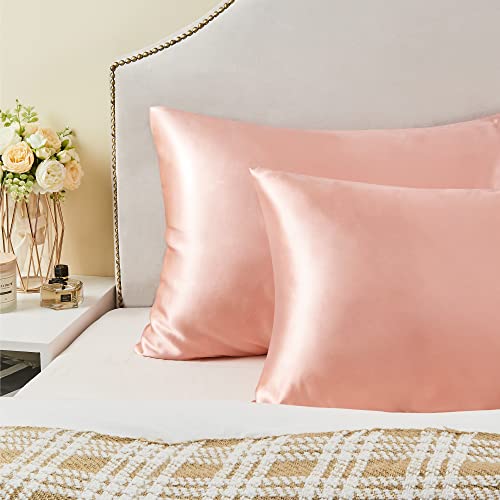 BEDELITE Satin Pillowcase for Hair and Skin, Coral Pillow Cases Standard Size Set of 2 Pack 20x26 Inches, Super Soft Similar to Silk Pillow Cases with Envelope Closure, Gifts for Women Girl