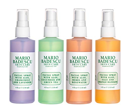 Mario Badescu Facial Spray Collection with Rose Water, Cucumber, Lavender and Orange Blossom, Multi-Purpose Cooling and Hydrating Face Mist for All Skin Types, Dewy Finish, 4 Fl Oz (Pack of 4)