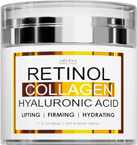 Retinol Cream for Face - Facial Moisturizer with Collagen Cream and Hyaluronic Acid - Anti Aging Face Cream - Day and Night Face Lotion for Women and Men - Hydrating Wrinkle Cream for Face