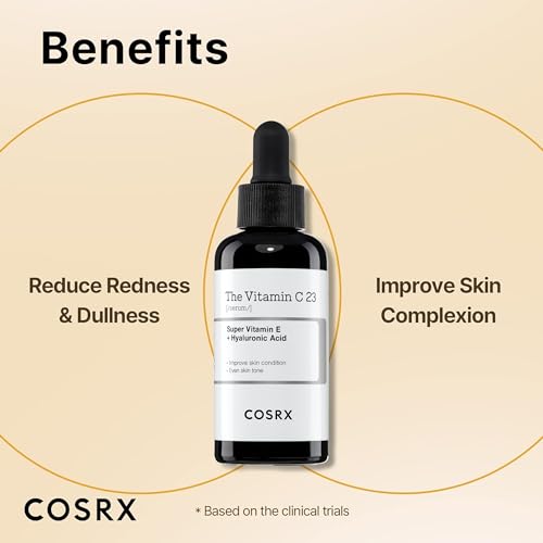 COSRX Pure Vitamin C 23% Serum with Vitamin E & Hyaluronic Acid, Brightening & Hydrating Facial Serum for Fine Lines, Uneven Skin Tone & Dull Skin, 0.7oz/20g, Korean Skincare