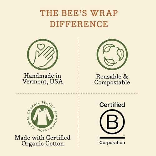 Bee's Wrap Reusable Beeswax Food Wraps Made in the USA, Eco Friendly Beeswax Wraps for Food, Sustainable Food Storage Containers, Organic Cotton Food Wrap, XL Bread Wrap for Homemade Bread, Honeycomb