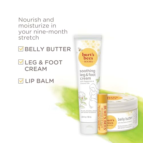 Burt's Bees Pregnancy Essentials Mothers Day Gifts Set, 3 Giftable Baby Shower Products & Must Have Baby Registry Items, Nourishing Skincare - Mama Belly Butter, Original Lip Balm, Leg & Foot Cream