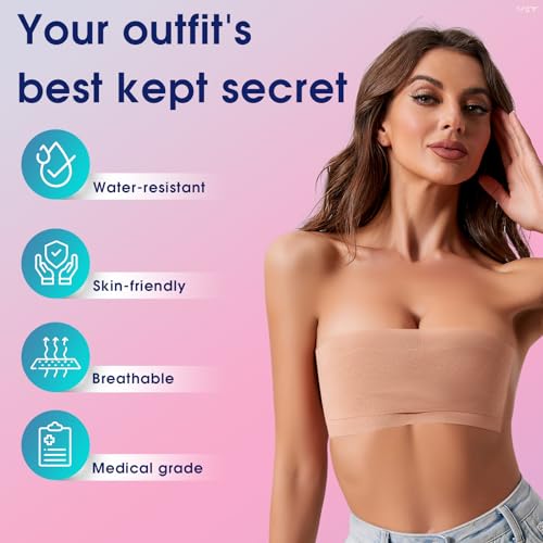 VBT Boob Tape - Breast Lift Tape, Body Tape for Breast Lift w 2 Pcs Silicone Breast Reusable Adhesive Bra, Bob Tape for Large Breasts A-G Cup, Nude