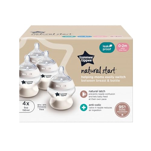 Tommee Tippee Baby Bottles, Natural Start Anti-Colic Baby Bottle with Slow Flow Breast-Like Nipple, 5oz, 0-3 months, Self-Sterilizing, Baby Feeding Essentials, Pack of 4