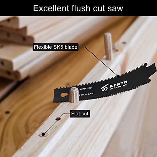 KERYE Mini Hand Saw Woodworking Tools, Small 6 Inch Japanese Pull Saw with Double Edges of 11/17 TPI, Flush Cut Saw for Hardwoods/Softwoods, Light Wood Saw as Gifts for Men/Women-KY05