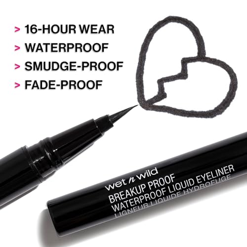 wet n wild Mega Last Breakup Proof Liquid Eyeliner - Quick Drying, Smudge-Resistant, 16-Hour Wear - Cruelty-Free & Vegan - Black