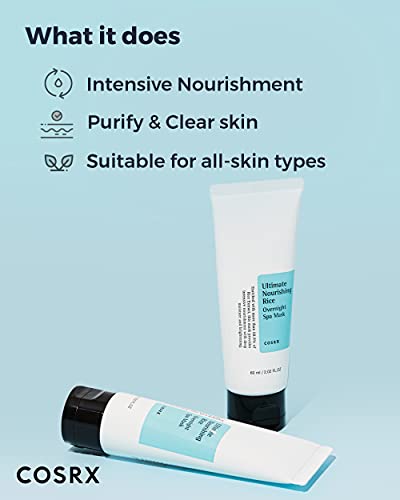 COSRX Ultimate Nourishing Rice Overnight Spa Mask, 60ml / 2.02 fl.oz | Rice Extract 68% and Niacinamide 2% | Korean Skin Care, Animal Testing Free, Paraben Free