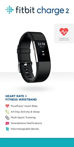 Fitbit Charge 2 Heart Rate + Fitness Wristband, Black, Small (US Version), 1 Count