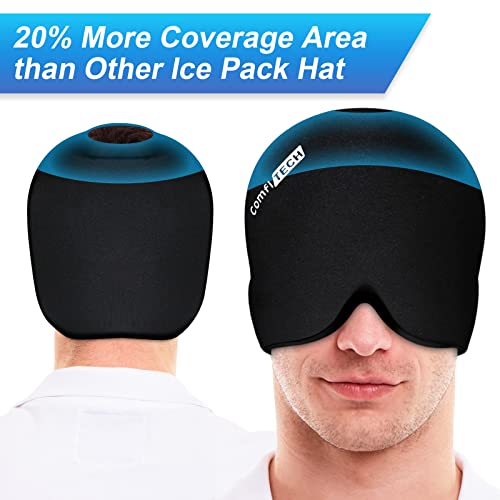 ComfiTECH Migraine Ice Head Wrap, Headache Relief Hat for Tension Puffy Eyes Migraine Relief Cap for Sinus Headache and Stress Relief Cold Compress (Medium Black)