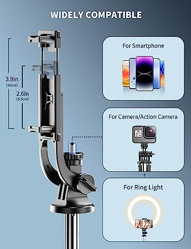 71" Phone Tripod & Selfie Stick, All in One Extendable Cell Phone Tripod with Wireless Remote, Tripod Stand for iPhone & Travel Tripod 360° Rotation Compatible with iPhone Android Phone, Camera