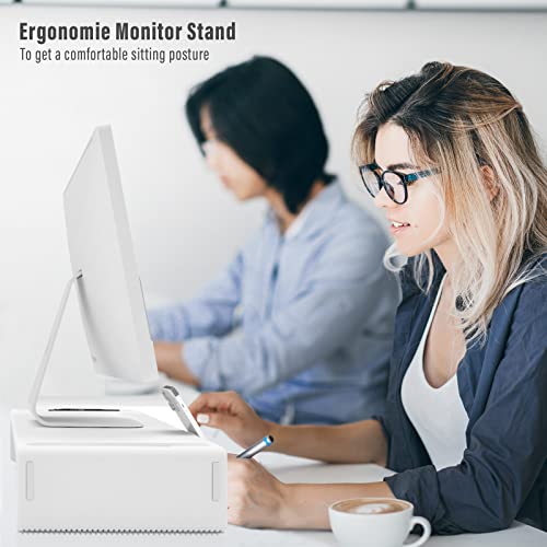 OImaster Monitor Stand Riser, Foldable Computer Monitor Riser, Adjustable Length Computer Stand and Storage Drawer & Pen Slot, Phone Stand Compatible Computer, Desktop, Laptop, Save Space (White)