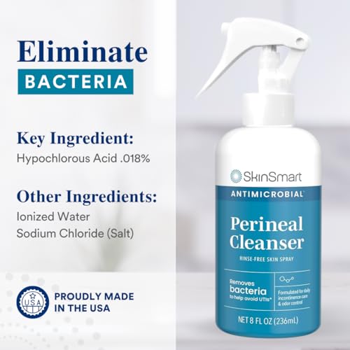 SkinSmart Antimicrobial Perineal Cleanser, Ideal for Incontinence Care and Postpartum, Removes Bacteria, 8 oz Spray