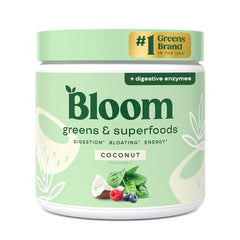 Bloom Nutrition Greens and Superfoods Powder for Digestive Health, Greens Powder with Digestive Enzymes, Probiotics, Spirulina, Chlorella for Bloating and Gut Support, Green Juice Mix, 30 SVG, Coconut