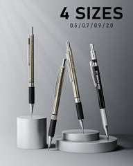 FourCandies 25PCS Art Mechanical Pencil Set with Case, 3PCS Metal Artist Lead Pencil 0.5, 0.7, 0.9 mm & 3PCS 2mm Lead Holder(HB 2H 2B 4B Color) with 432PCS Graphite Lead Refills for Drawing Sketching