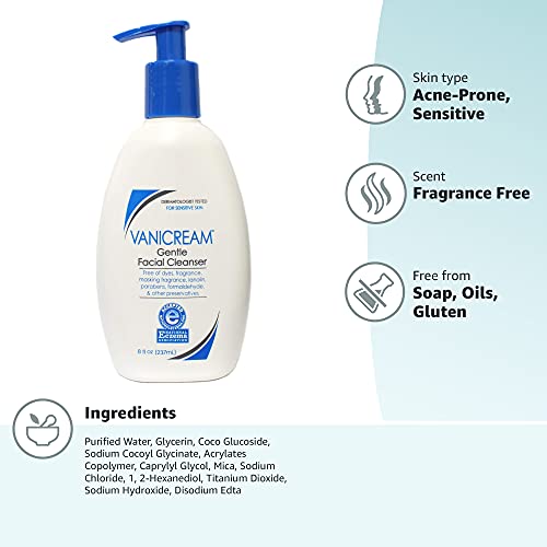 Vanicream Gentle Facial Cleanser with Pump Dispenser - 8 fl oz - Formulated Without Common Irritants for Those with Sensitive Skin