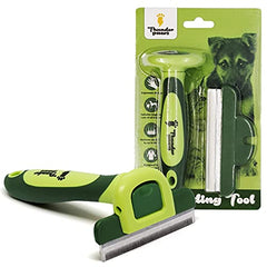 Thunderpaws Best Professional De-Shedding Tool and Pet Grooming Brush, D-Shedz for Breeds of Dogs, Cats with Short or Long Hair, Small, Medium and Large (Green)