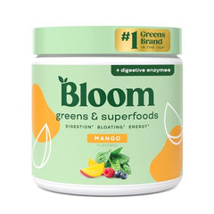 Bloom Nutrition Greens and Superfoods Powder for Digestive Health, Greens Powder with Digestive Enzymes, Probiotics, Spirulina, Chlorella for Bloating and Gut Support, Green Juice Mix, 30 SVG, Mango